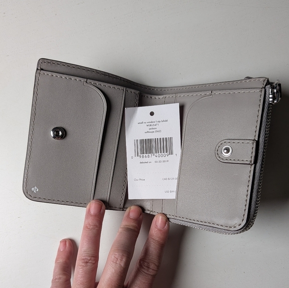 Kate Spade Jackson Small No Window L Zip Bi Fold Soft Taupe Wallet - Picture 2 of 3